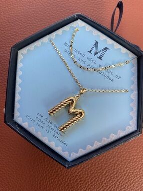Monogram 'M' 14K Gold Plated Initial Necklace with Cubic Zirconia- Gold
